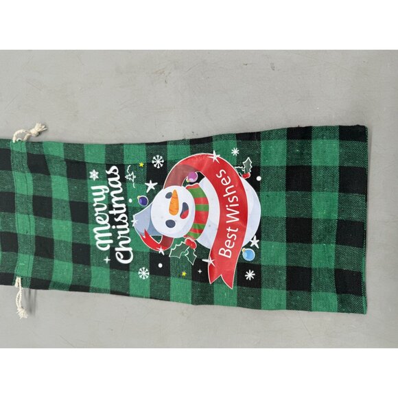 Set Of 6 Christmas Drawstring Wine Gift Bags Green Buffalo Plaid Snowman READ - Picture 2 of 7